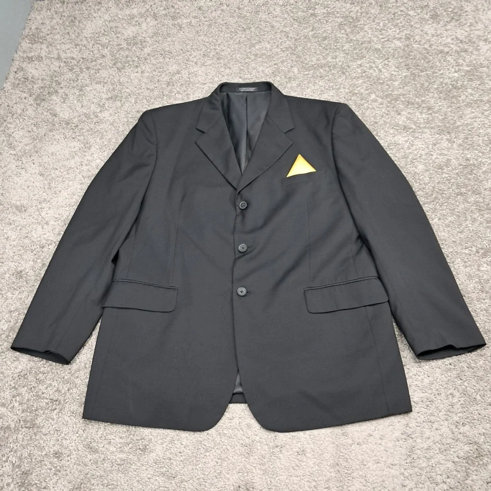 Vittorio‎ St Angelo Mens Black 3 Button Blazer Jacket with Pocket Square Detail